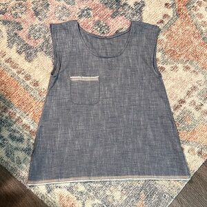 Sleeveless Blue Chambray Denim Top with Pocket